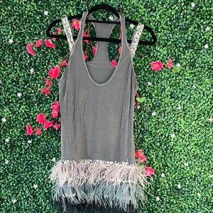 Gray Feather Trim Women's Top